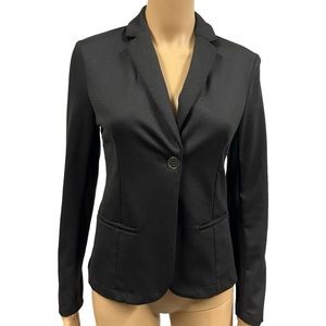 La Bijou Black Tee Stretch Fabric One Button Faux Pocket Blazer Jacket Womens S